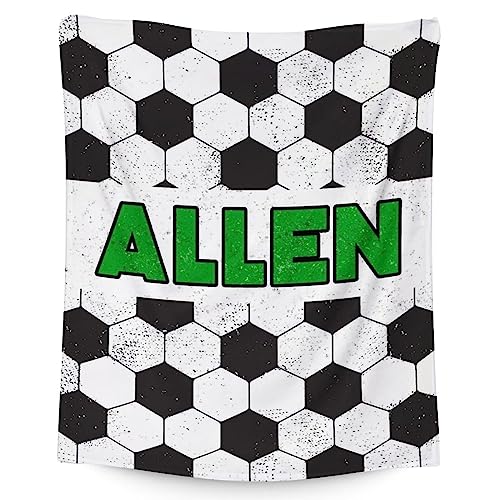 Mercuryelf Custom Soccer Blanket Gifts, 60"x80" Personalized Football Throw Blanket for Boys Mens, Cozy Lightweight Fleece Plush for Sofa Bed Room Decor