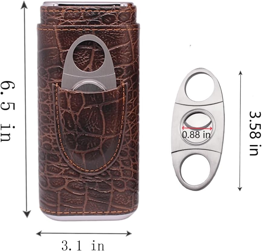 AMANCY 3-Finger Classy Black Brown Crocodile Pattern Leather Cigar Case With Small Humidifier and Cutter - Image 2