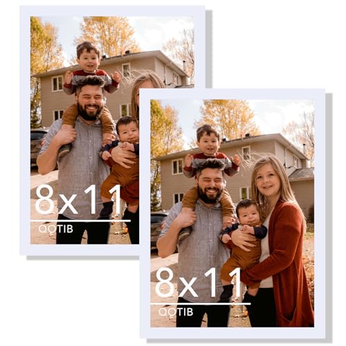 QOTIB 2 Packs 8x11 Picture Frame White Engineered Wood 8 x 11 Photo Frame 8 by 11 Photo Poster Frame for Wall Hanging and Tabletop Set of 2 White
