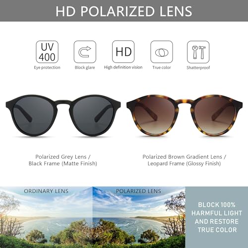 Image of SUNGAIT Classic Round Polarized Sunglasses Retro Vintage Style UV400