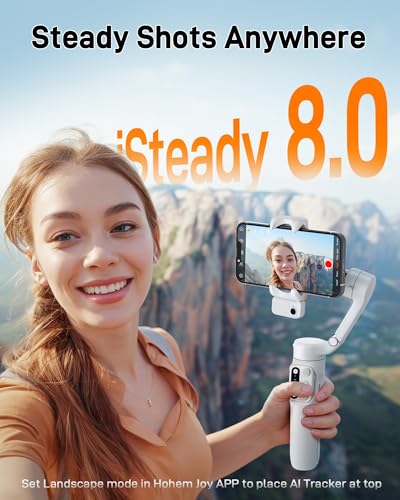 Image of hohem iSteady V3 Gimbal Stabilizer for iPhone & Android with AI Tracker | iSteady 8.0, Detachable Remote, 8 inch Extension Rod, Tripod, Magnetic Fill Light, AI Tracking, 13H Battery for Vlogs, White