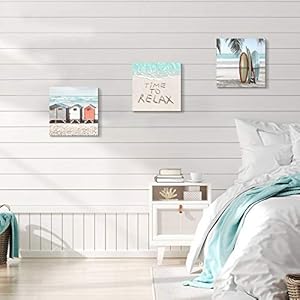 TAR TAR STUDIO Beach Coastal Canvas Wall Art: Seashore Artwork Surfboard Picture Seascape Painting for Living Room (12" x 12" x 3 PCS, Multiple Sizes) TAR TAR STUDIO Beach Coastal Canvas Wall Art Seashore Artwork Surfboard Picture Seascape Painting for Living Room 12 x 12 x 3 PCS Multiple Sizes