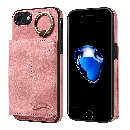 Coque iPhone 7/8/SE avec porte-cartes étui cuir rose antichoc TPU