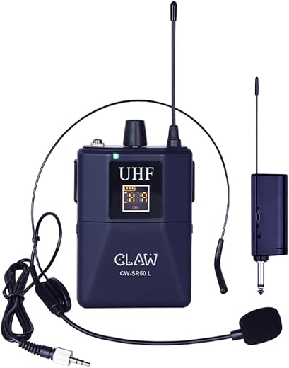 CLAW CW-SR50L Professional UHF Wireless Lavalier and Head Microphone with One-Tap Mute, Plug & Play Bodypack Rechargeable ...