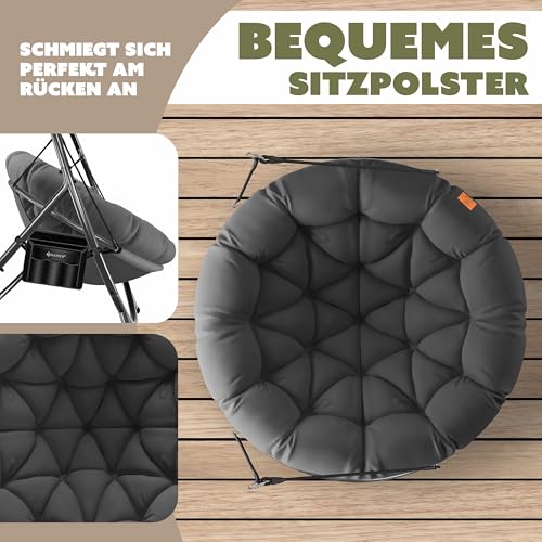 KESSER® Hängesessel mit Gestell Bali Hängeschaukel Hängestuhl bis 150kg für Indoor und Outdoor + Kissen & Seitentasche Hängekorb Stahlgestell & Schaumstoff Sitzpolster 3