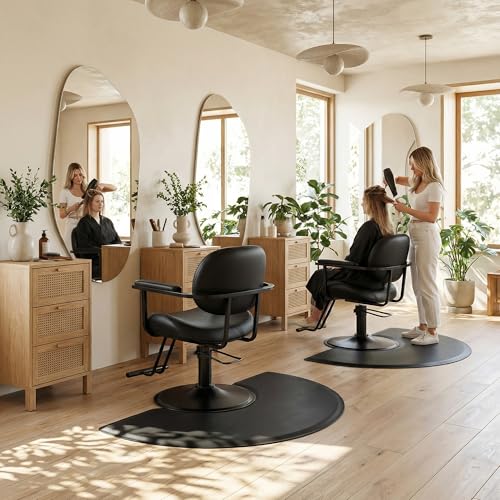 Baasha Comfortable All Black Salon Chair with Adjustable Height and Swivel Function, Ergonomic Stylist Chair with Padded Armrests, Elegant Hair Chairs with Soft Leather Upholstery — view 2