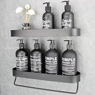 YSHIHE Bathroom Shelf Wall Mounted 2 Pack Black Shower Caddy with Towel Rack Spice Rack for Wall No Drilling Rustproof Space Aluminum for Kitchen Toilet