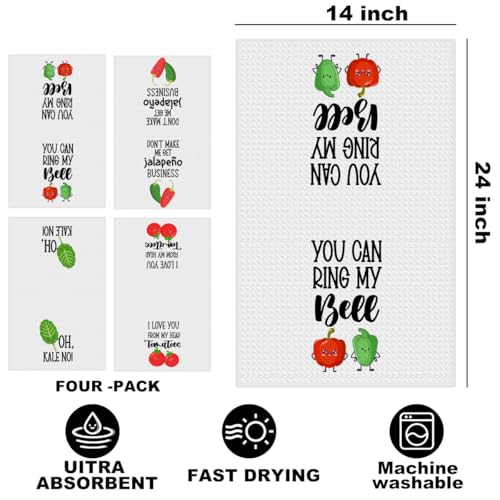 Image of 4Pcs Funny Chili Kitchen Towels 24x14 Inch, Chili Pepper Tomato Decor Microfiber Reusable Tea Towels for Kitchen Farmhouse, Durable Waffle Dish Drying Towel, Housewarming Gifts for Women Mom