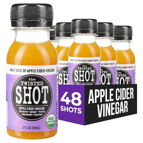 The Twisted Shot | Organic Apple Cider Vinegar Wellness Shots with Ginger, Turmeric, Honey, Cinnamon and Cayenne | Digestion, Immunity and Gut Health Support | Ready to Drink | 48, 2 oz Mini Bottles