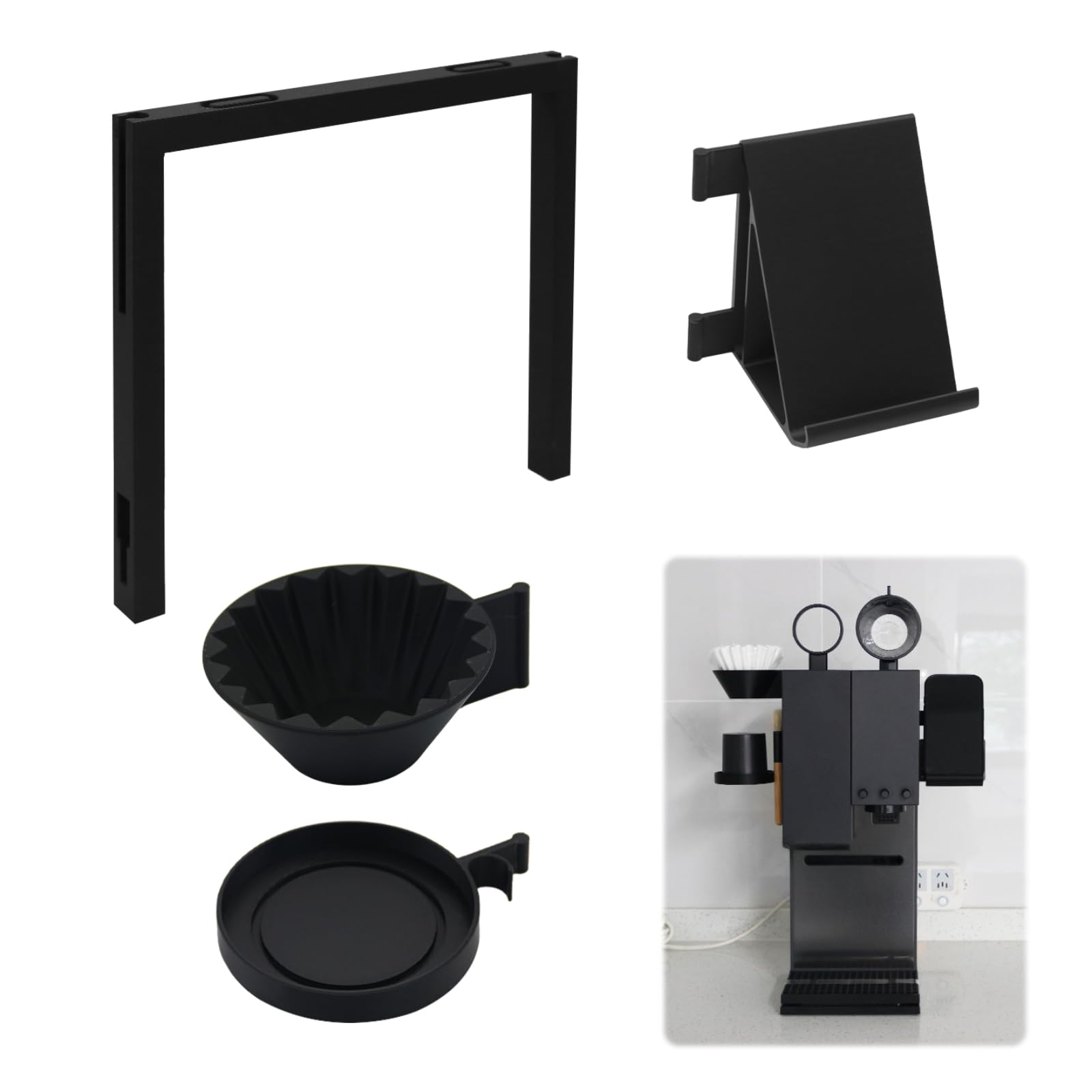 Aufbewahrungsregal für Kaffee-Zubehör, kompatibel mit xBloom Studio-Maschine, Design mit mehreren Fächern, abnehmbare Halterung, Espresso-Ausrüstungs-Organizer, Halter (schwarz rechts)