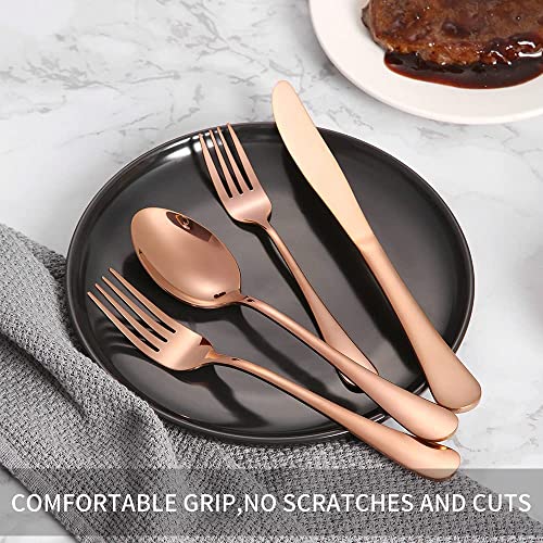Image of Copper Silverware Set, Rose Gold Flatware Set for 4, Stainless Steel Tableware Cutlery Set, Utensil Sets for Kitchen, Forks and Spoons Silverware (Rose Gold, Set of 10)