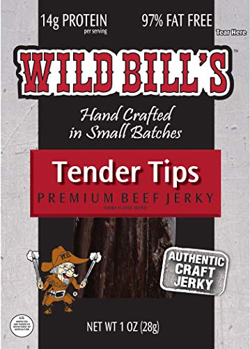 Image of Wild Bill's Hickory Smoked Beef Jerky Snack Packs, 1 Oz, 8 Ct | Made In The USA, USDA Inspected, Marinated In Soy Sauce, Garlic, Black Pepper, Perfect For Work, Travel, Outdoor Activities