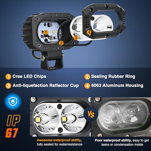 Image of Nilight LED Pod Light 24W 4 Inch 2PCS White Flood Beam Driving Lights LED Pods IP67 Waterproof Auxiliary Offroad Lighting for Truck Tractor SUV ATV UTV Golf Cart Boat Motorcycle Dirt Bike