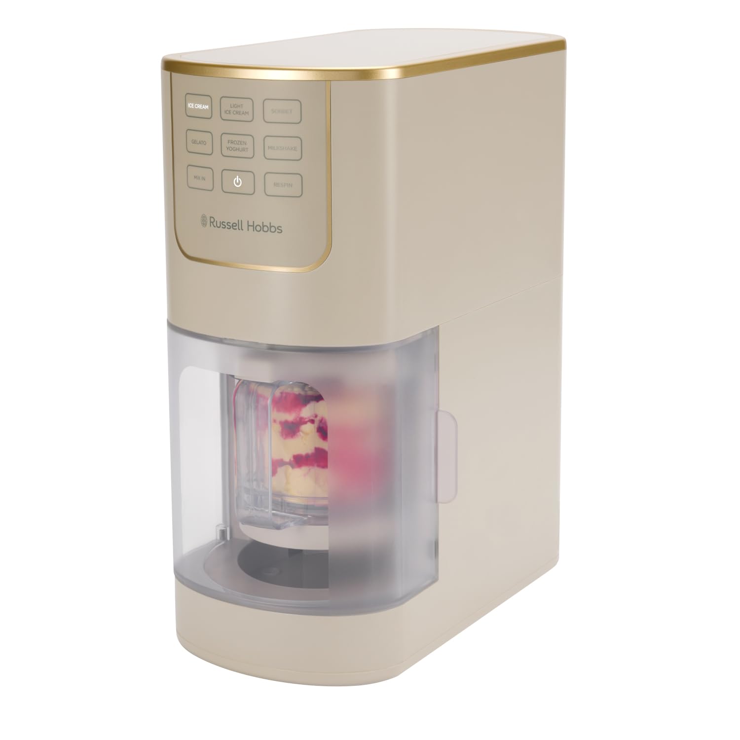 Russell Hobbs Ice Cream Maker [7 Auto Functions] Chill Luxe™ Stone (Ice Cream, Sorbet, Milkshake, Gelato, Frozen Yogurt & Mix-In Toppings, 2 Tubs, Respin, Fast Processing, Dishwasher Safe) 28750