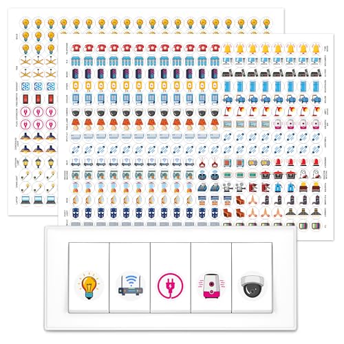 Image of GLUN Electric Board Switch Stickers Iris Coloured, 38 Icons 600 Stickers Set Iris Shades, Appliances or Machinery, Fan, Light, Fridge & AC Switch Stickers