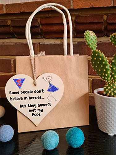 Handmade Wooden Hanging Heart Plaque Gift for Pops Novelty Funny Keepsake, Natural - Image 3