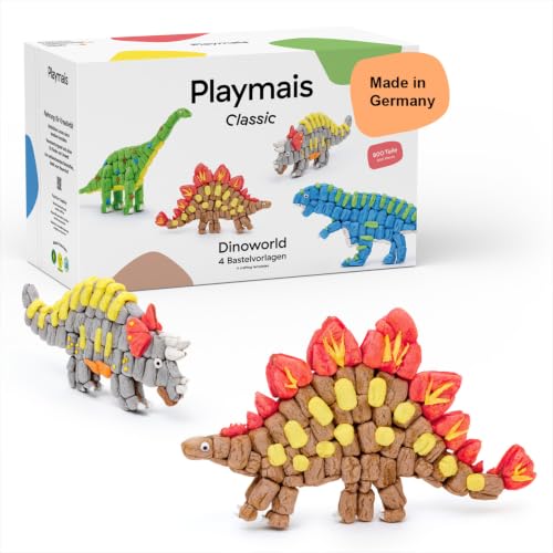 Playmais Classic Dinoworld | 800 Teile | Bastelset | natürliches Spielzeug | inkl. Schwämmchen, Bastelmesser, 4 Motiv-Vorlagen | vegan, verantwortungsvoll & sicher | ab 5 Jahren