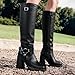 AOSPHIRAYLIAN Knee High Boots Women Wide Calf Chunky Heel Buckle Boots Women's Square Toe Leather Tall Fashion Moto Shoes with Zipper