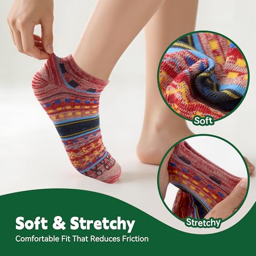 Image of Womens Ankle Socks Breathable Cotton Blend - Soft Stretchy No-Slip Fit, Seamless Toe, Ethnic Jacquard Design, Cozy Daily & Travel Socks, Fits US 6-11