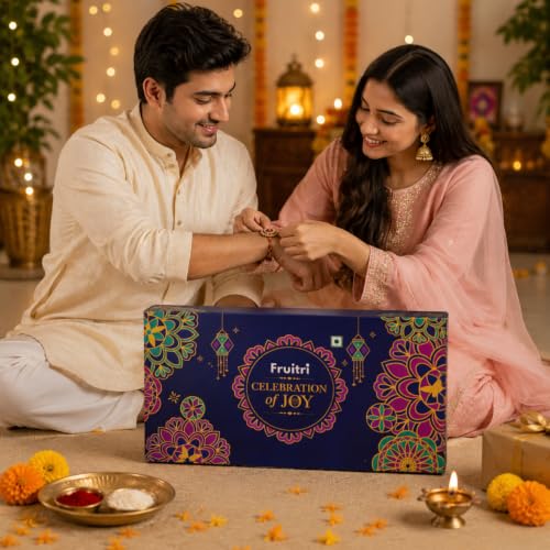 Image of Fruitri Premium Rakhi Gift Hamper for Brother with Almonds, Cashews & Raisins - 300g, 2 Rakhis, Roli Chawal & Greeting Card, Ready-to-Gift Raksha Bandhan Gift Box