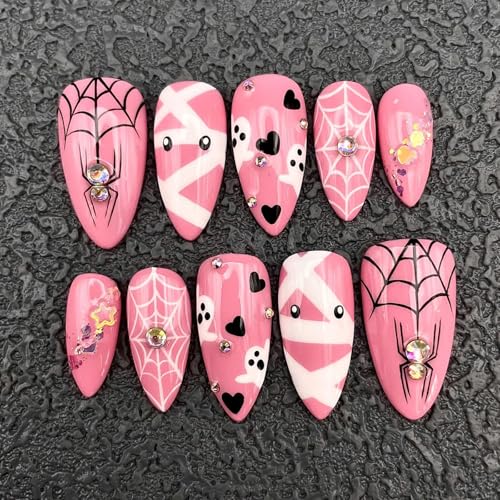 24Pcs Pink Halloween Press on Nails