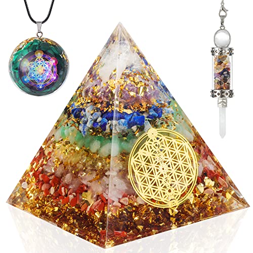 The7boX Orgone Pyramid,7Crystal Chakra Set with Pendant and Pendulum for Reiki Healing and Crystal Grid Meditation,for Healing Health