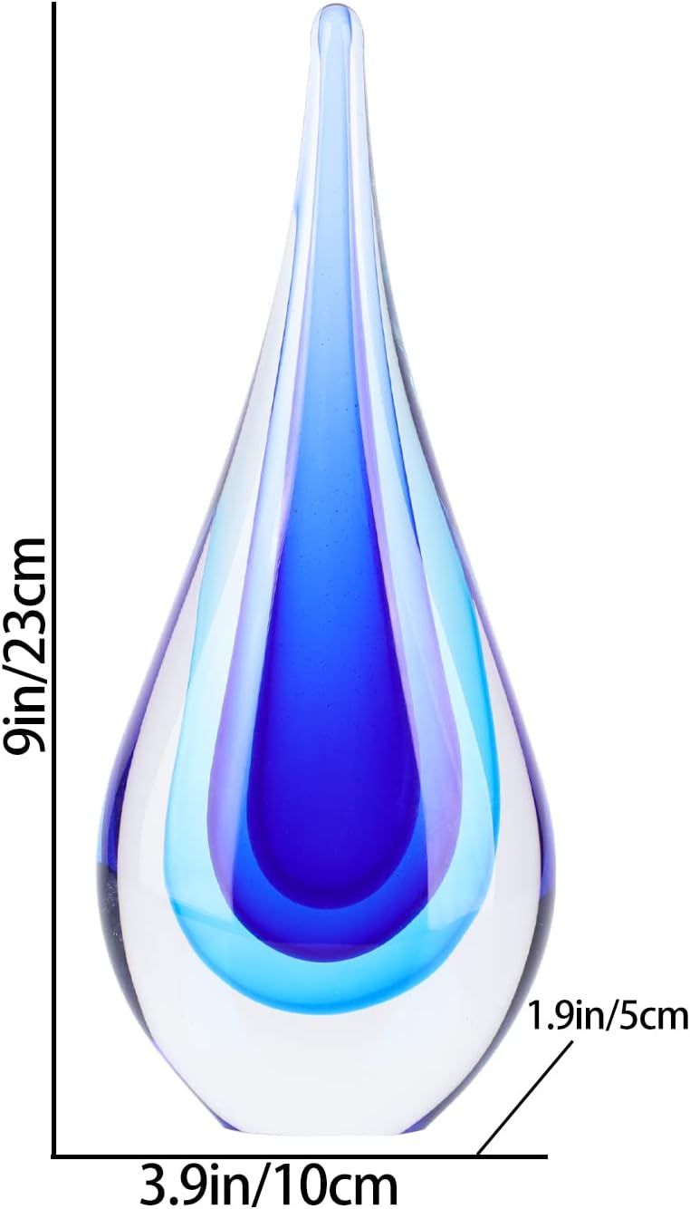 DOVDOV Blown Glass Sculpture, Blue Glass Art Collectible Statue, Unique Teardrop Ornament, Suitable for Office, Bookshelf, Dressing Table, Living Room Coffee Table, or Mantelpiece Display. - Image 2