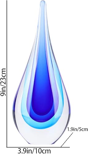 Miniatura 9 de Escultura de vidrio soplado, estatua de colección de arte de vidrio azul, estatua de lágrima de vidrio decorativa mediterránea única adecuada para