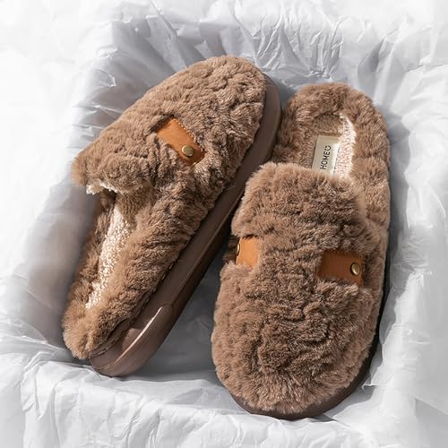 Fuzzy Slippers for Women Men Comfortable Soft Plush Warm Home Fluffy Cotton Slipper Women's Closed-Toe Slip On Cozy Shoes Indoor Bedroom House Slippers Winter Non-Slip Couple Slides3