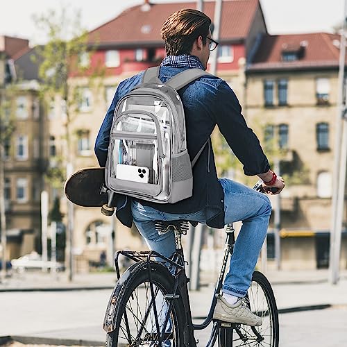 Image of KIMNERPU Clear Backpack, Heavy Duty PVC Transparent Backpack with Reinforced Straps, See Through Multiple Pockets Large Capacity Bookbag for Concert Sport Event Work Security Travel Festival (Grey)