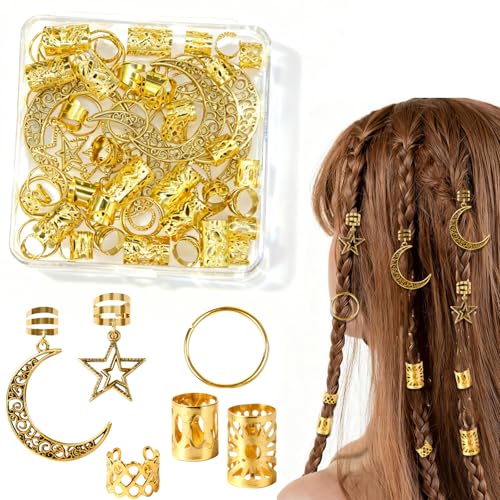 Set di 60 fermagli per capelli e perline in oro, gioielli per capelli in oro con ciondoli a forma di stella e luna per trecce, fermagli in lega per donne, accessori barocchi per feste e servizi