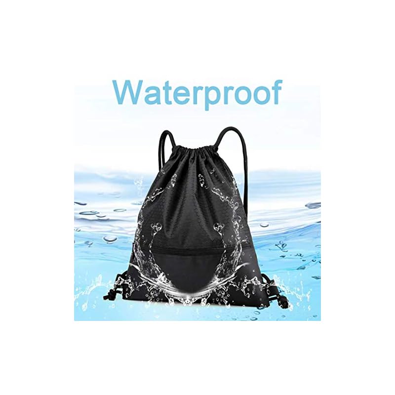 Gsogcax Drawstring Bags, 20L Waterproof Drawstring Gym Bag, Black Swimming PE Sack Drawstring Bag for School Girls Boys Backpack, Shopping Yoga School Beach Football - Image 3