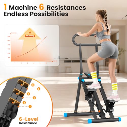 Image of HXD-ERGO Stair Stepper, Upgrade 6-Level Resistance Stair Master with Adjustable Handlebar, Folding Stair Climber Workout Machine