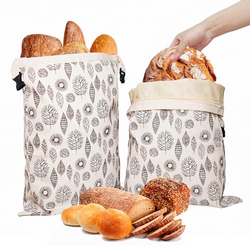 OHIYO Wiederverwendbare Bienenwachs Brotbeutel 43cm×33cm, natürliche Bienenwachs-beschichtete Baumwoll-Aufbewahrungsbeutel für selbstgebackenes Brot und Backwaren (2er-Pack)