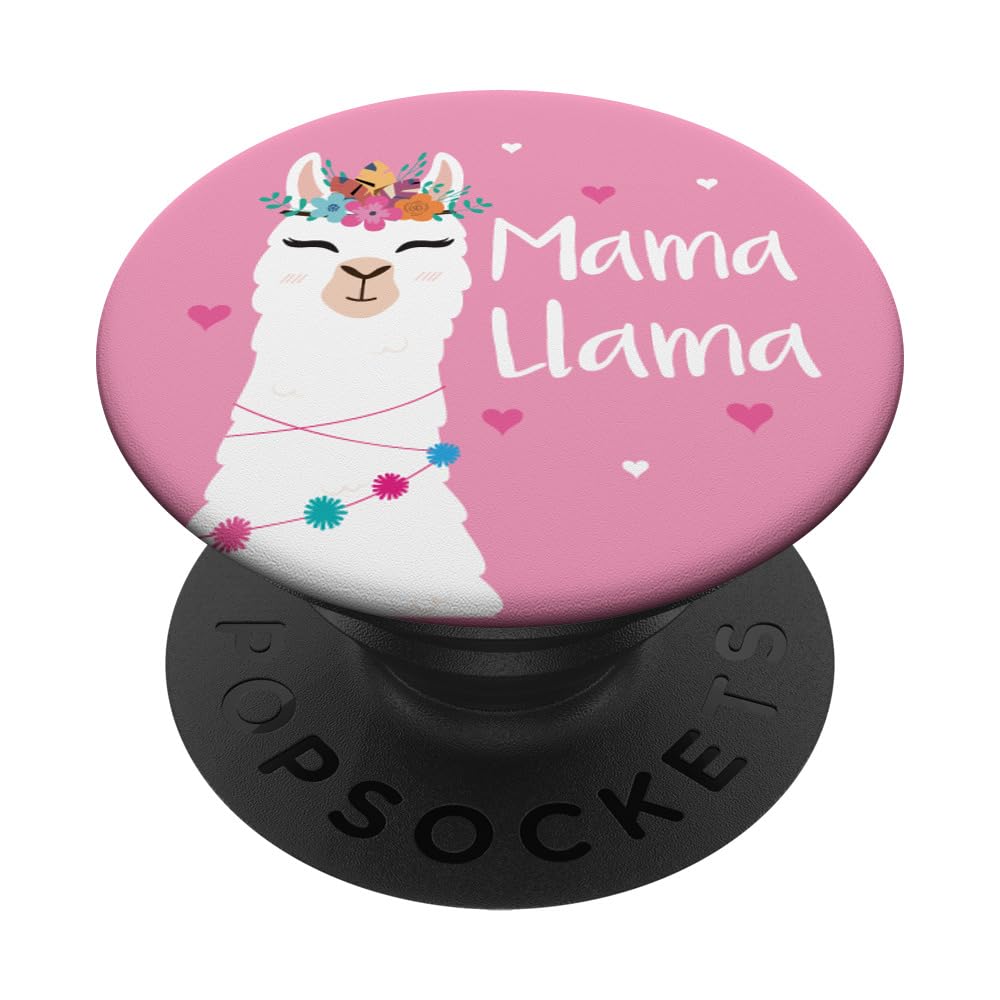 Mama Llama Cute Pink Background Bohemian Mom PopSockets Adhesive PopGrip