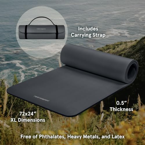 Image of Retrospec Solana Yoga Mat Thick 1 /2in Non-Slip Workout Mat with Nylon Strap - 72x24in Exercise Mat for Pilates, Stretching & Fitness - BPA Free, Easy Clean