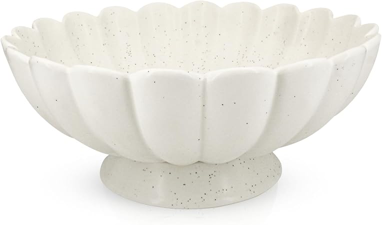 Large Fruit Bowl for Kitchen Counter-10.6" White Ceramic Fluted Scalloped