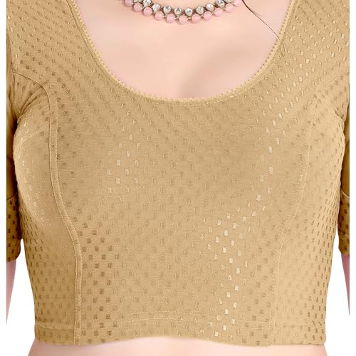 Image of FINESTFIT Stay On Trend Fashion 100% Cotton Readymade Blouses for Women,Round Neckline with Organza Balloon Sleeves.