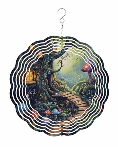 Plants Wind Spinners, Mushroom Forest Cottage Hanging Wind Spinners for Yard and Garden 3D Stainless Steel Metal Sculptures Crafts Ornaments 12 Inch
