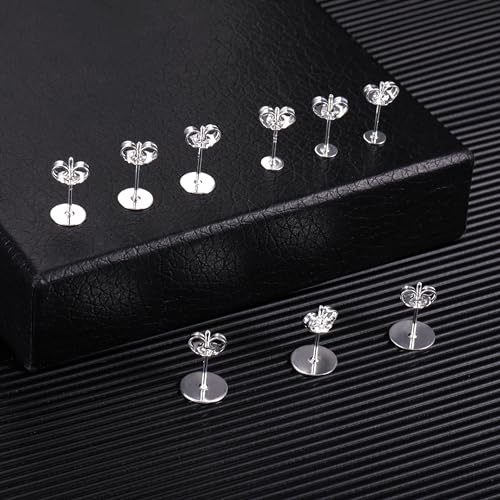 Silber 925 Hypoallergene Ohrstecker Rohlinge Set - 36 Stück Selbstmach-Schmuck mit Schmetterlingsverschlüssen 4/6/8 mm