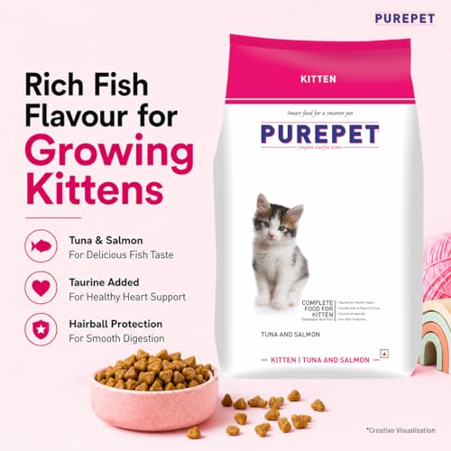 Image of Purepet Kitten Dry Cat Food 1.2kg Pack | Tuna & Salmon Flavour | Active Behaviour | Hairball Control |Urinary Tract Health | Nutrient Rich | Minerals