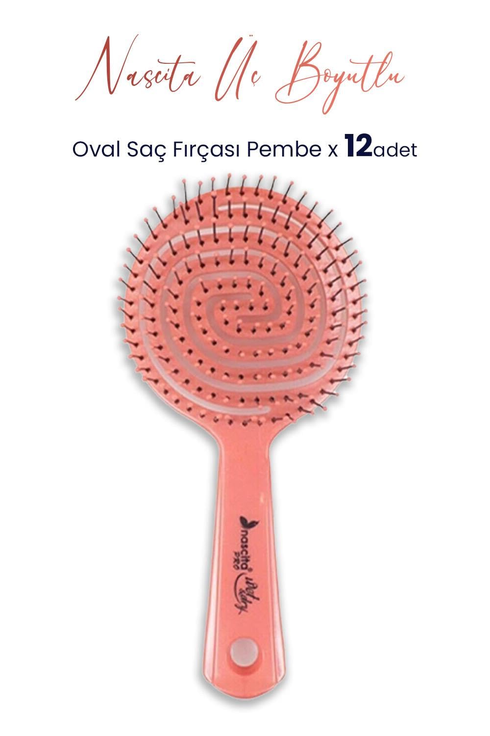 Nascita Professional Üç Boyutlu Oval Saç Fırçası Pembe x 12 Adet