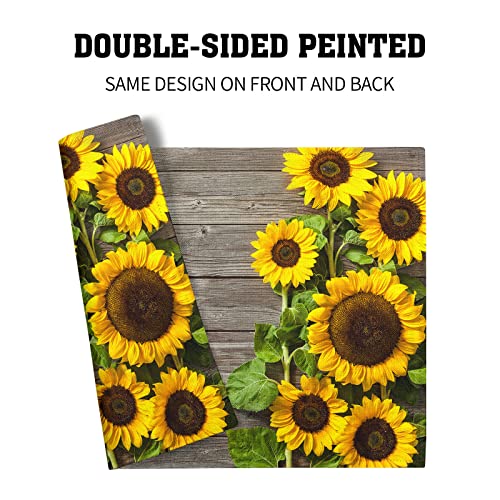 Sunflower Wood Grain Placemats Set Of 4 Summer Floral Non Slip Heat-Resistant Washable Table Place Mats Linen Tablemats For Kitchen Dining Table Home Decoration 12" X 18" #TOP4
