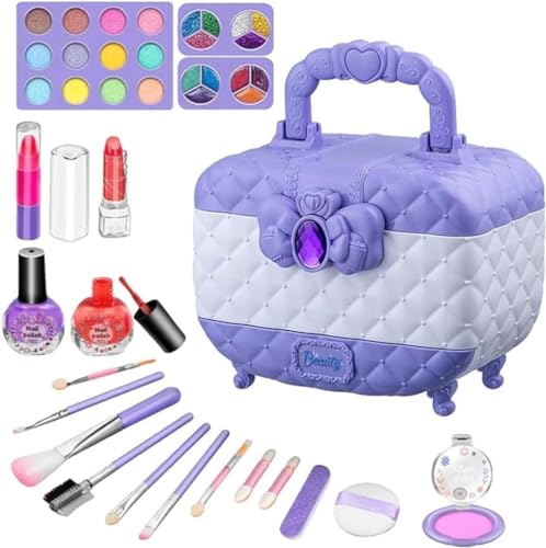 Fegsonメイクセット 子供用化粧品セット 41点セット 女の子 お化粧おもちゃ 引き出し式 防塵 掃除が簡単 水溶性 コスメセット ままごと セット メイクおもちゃ メイクアップおもちゃ ごっこ遊び 誕生日 クリスマス プレゼント (パープル)