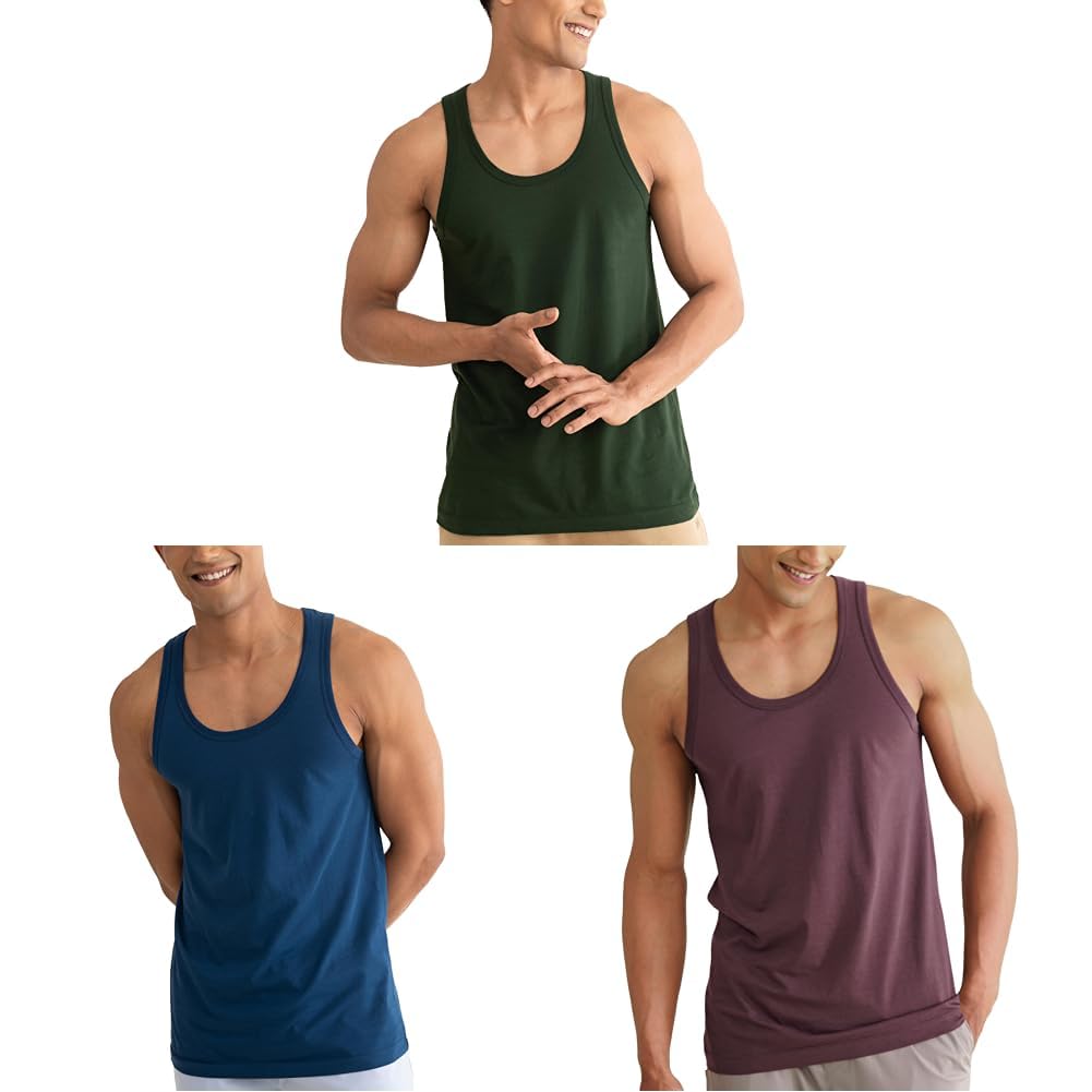 damensch Men's Neo-Cotton Antibacterial Vests in Garden Green, True Teal, and Mineral Maroon (Size L).-picture-16