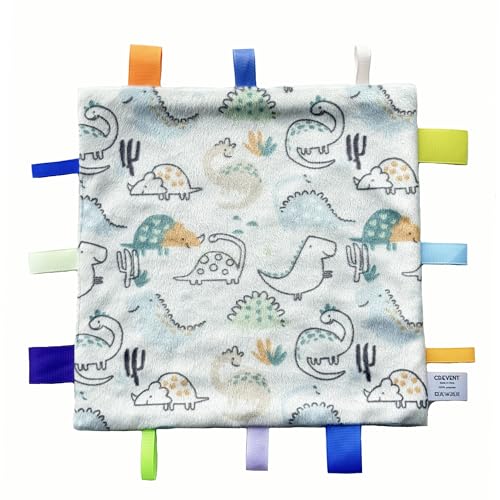 Image of CREVENT Tag Security Blankets for Babies, Soft Small Loveys for Girls, Baby Comforter Sensory Blanket, Great Gifts for Birthday Baby Shower 10 inchX10 inch (Dinosaur+Blue)