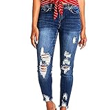 Ghemdilmn Zerissene Jeans Damen Niedrige Taille Jeanshosen Freizeit Schlanke Leggings Gerade Hosen Stretch Skinny Jeans Bootcut Denim Hosen Bleistift Hosen mit Löchern
