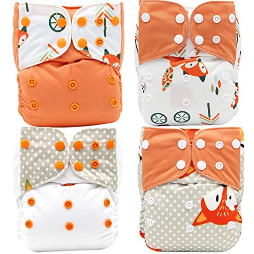 Asenappy Cloth Diaper 4 PCs Diaper Cover with Insert Reusable Washable Diaper