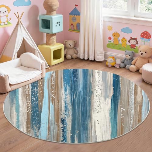 Alfombra redonda azul de 100 cm con líneas modernas lavable para salón y bajada de cama 4