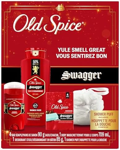 Old Spice Yule Smell Great Gift Set with Swagger 2in1 Shampoo & Conditioner 400 mL, Red Collection Bodywash 89 mL, Deodorant 85 g, and Shower Puff